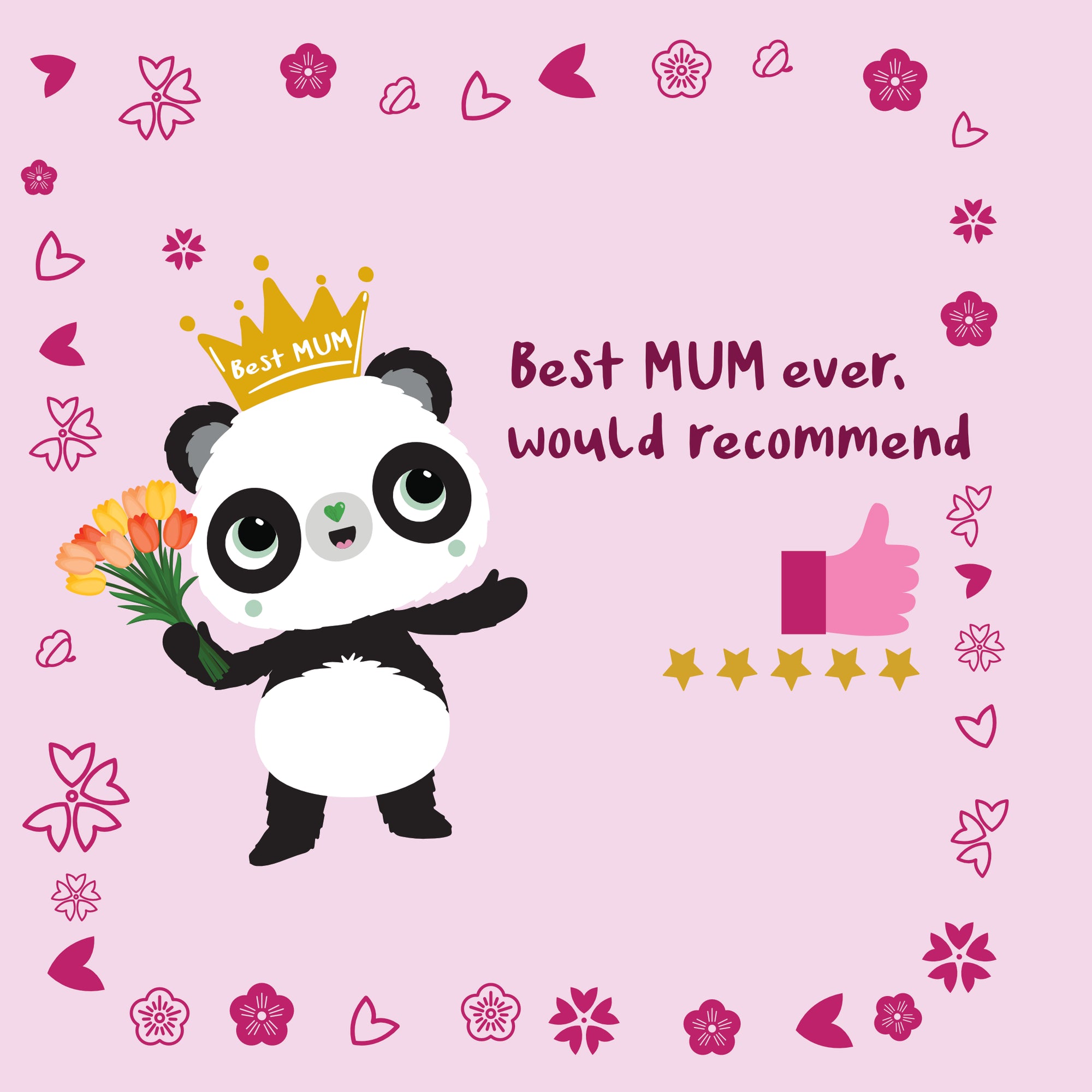 Best MUM Ever, Would Recommend | square  Mother's Day Card | Panda Joy