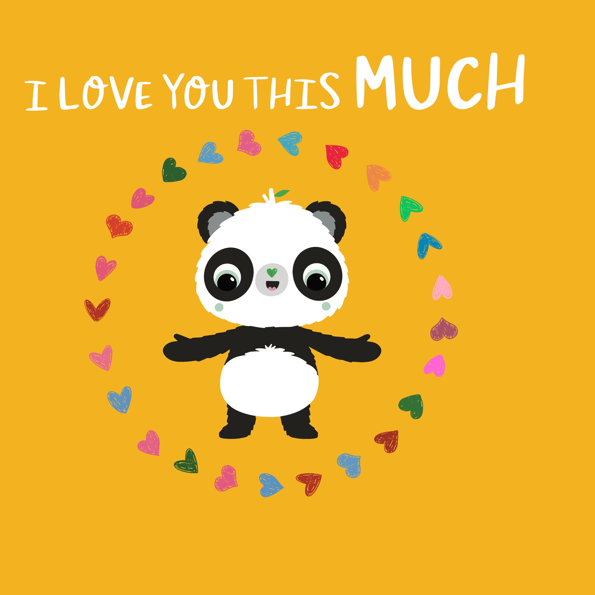 Yellow Square I Love You This Much! | Eco Valentines Cards | Panda Joy UK