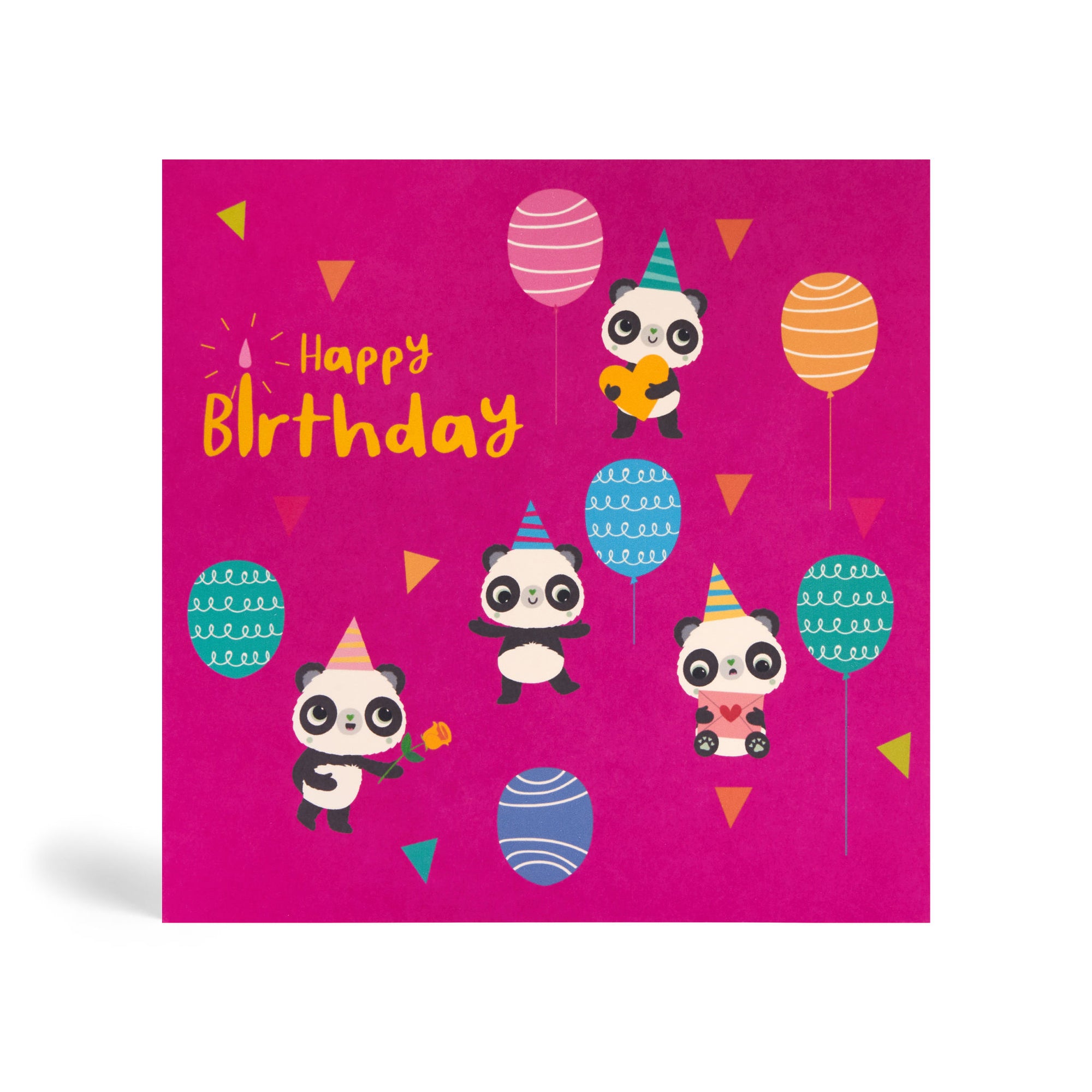 Pink Party Pandas | Square Eco Birthday Cards | Panda Joy UK