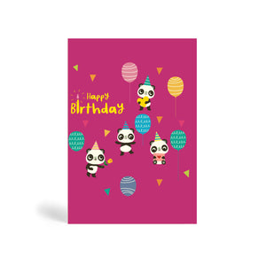 Pink Party Pandas | A6 Eco Birthday Cards | Panda Joy UK