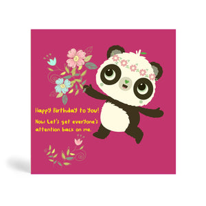 Magenta 150mm square eco-friendly, tree free, Happy Birthday to you! Now let’s get everyone’s attention back on me greeting card with showing off with pink and blue flowers. Good for the environment.
