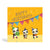 Yellow 150mm square eco-friendly, tree free, birthday greeting card with three adorable Pandas bearing gifts and wearing party hats. The card says Happy Birthday with confetti and party banner in the background. One panda is wearing roller skates and the other two Pandas wearing party shoes.