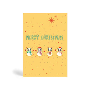 A6 Merry Christmas Bamboo Christmas Cards with four panda snowman friends.