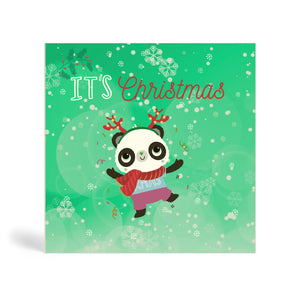 It's Christmas! Eco-Friendly Charity Christmas Cards UK - Square green Christmas card with Panda.