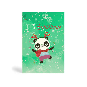 It's Christmas! Eco-Friendly Charity Christmas Cards UK - Square green Christmas card with Panda.