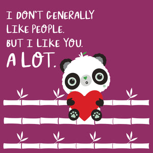 Magenta Pink Square I Like You A Lot | Green Valentines Cards | Panda Joy UK