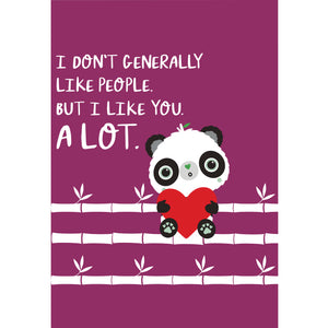 Magenta Pink A6 I Like You A Lot | Green Valentines Cards | Panda Joy UK