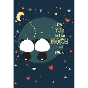 A 6 Love You To The Moon And Back | Eco Valentines Cards | Panda Joy