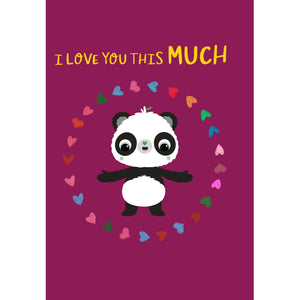 Magenta Pink A6 I Love You This Much! | Eco Valentines Cards | Panda Joy UK