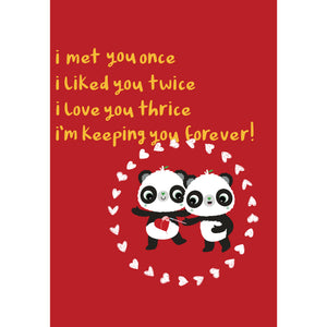 Red A6 Met You Once, Liked You Twice | Eco Valentines Cards | Panda Joy