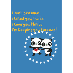 Blue A6 Met You Once, Liked You Twice | Eco Valentines Cards | Panda Joy