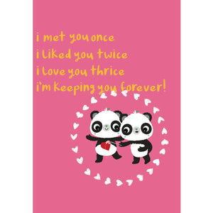 Pink A6 Met You Once, Liked You Twice | Eco Valentines Cards | Panda Joy